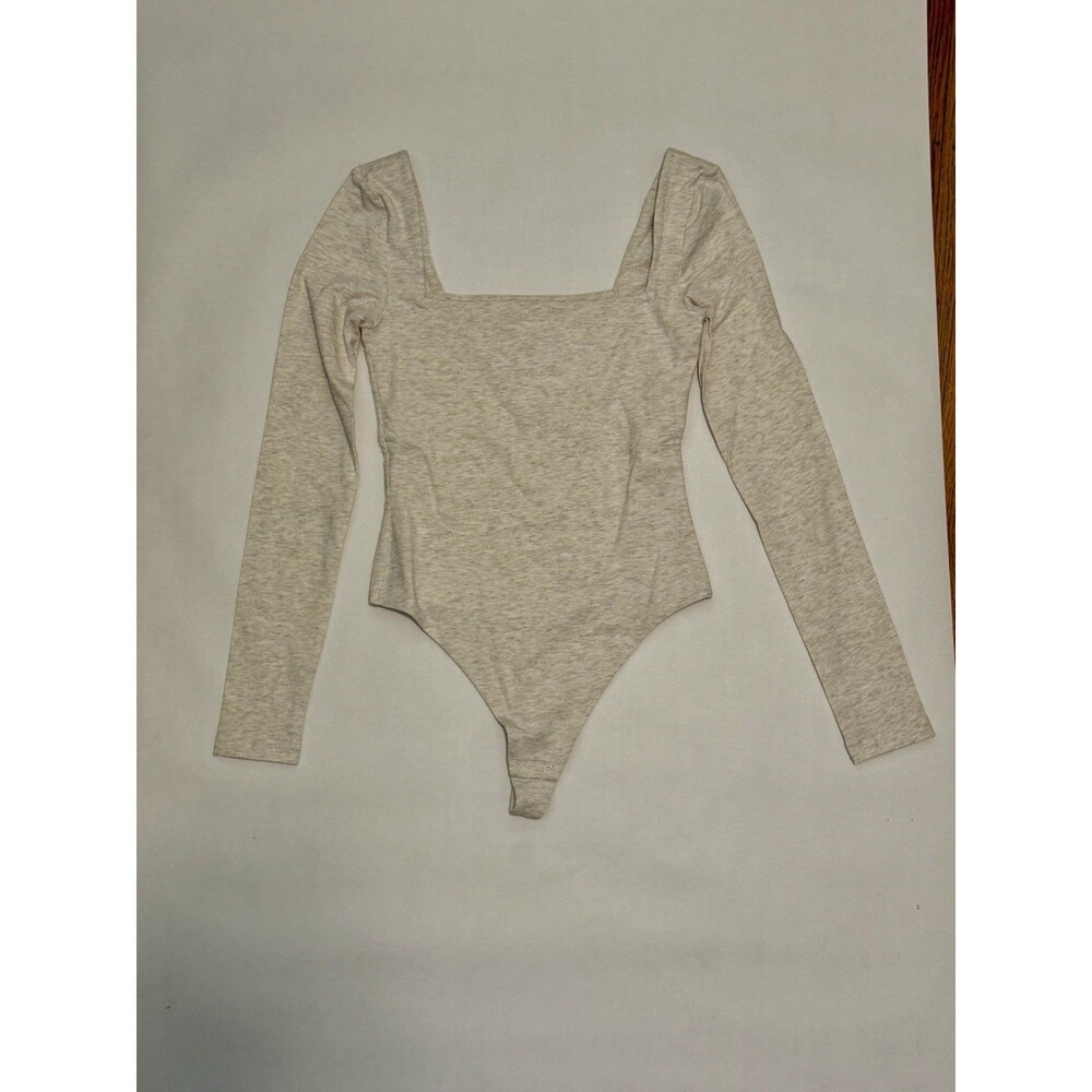 Aritzia Contour Squareneck Long Sleeve Bodysuit Heather‎ Light Oatmeal XS NWT